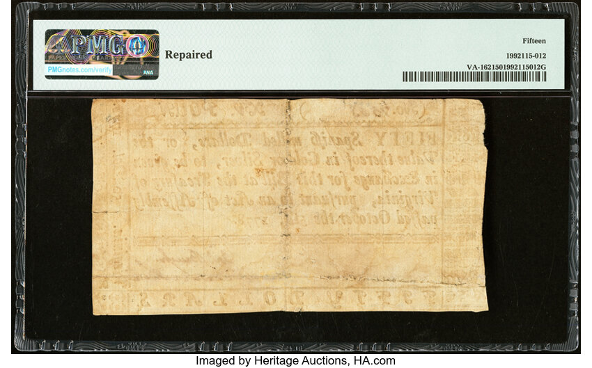 image for: Virginia October 5, 1778 $50 PMG Choice Fine 15....