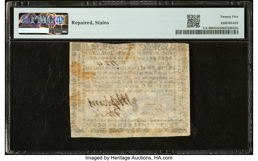 image for: Virginia October 16, 1780 (For Clothing the Army) $400 PMG Very Fine 25 Net....