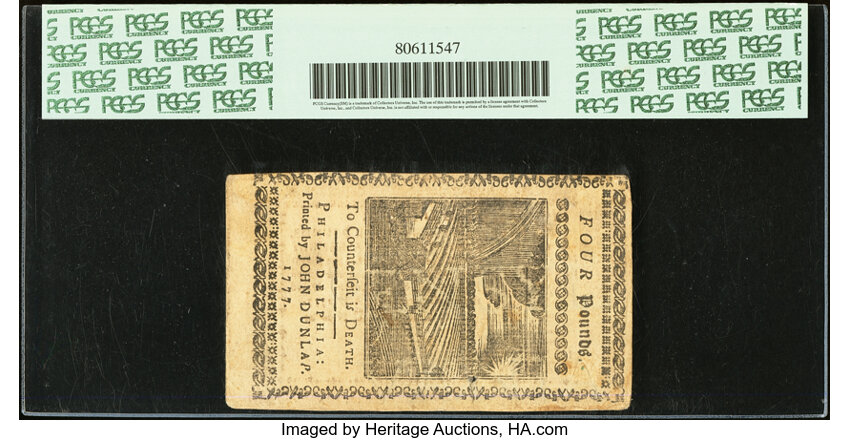 image for: Apr 10, 1777 Pennsylvania £4 PCGS AU50 (Fr. PA224a)