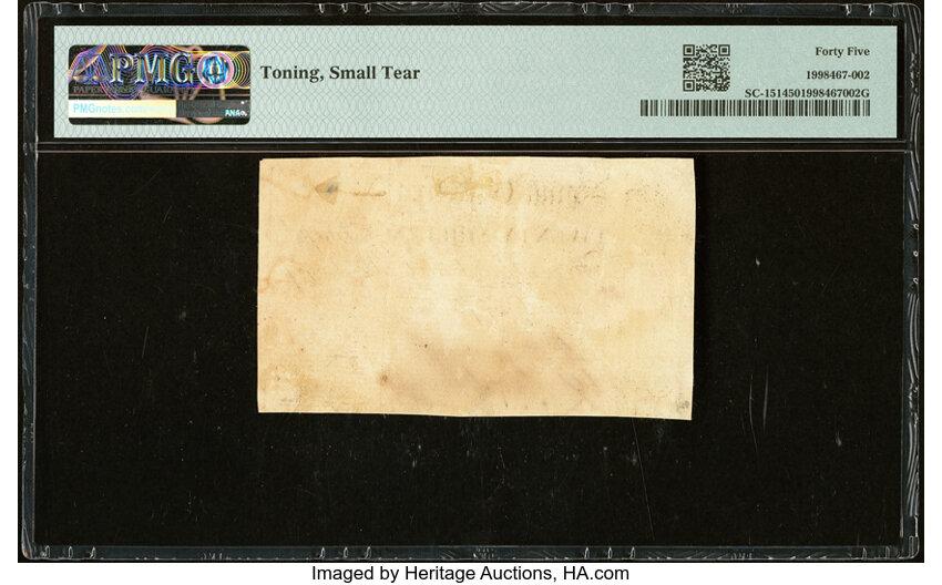 image for: South Carolina April 10, 1778 20s Remainder PMG Choice Extremely Fine 45....