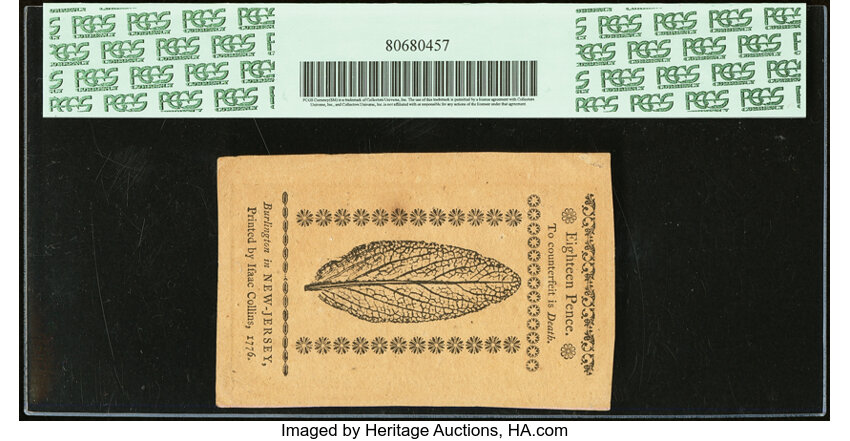 image for: Mar 25, 1776 New Jersey 18d PCGS CU63 (Fr. NJ176)