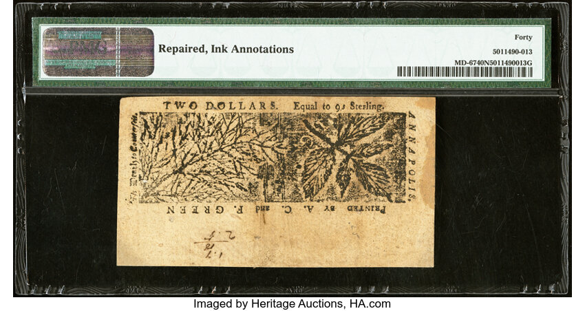 image for: Apr 10, 1774 Maryland $2  PMG XF40 (Fr. MD67)