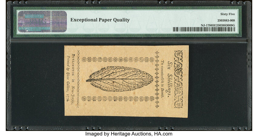 image for: Mar 25, 1776 New Jersey 6s PMG CU65 (Fr. NJ178)