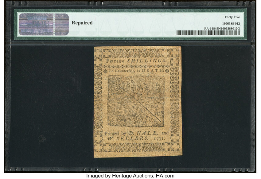 image for: Mar 20, 1771 Pennsylvania 15s PMG XF45 (Fr. PA148)