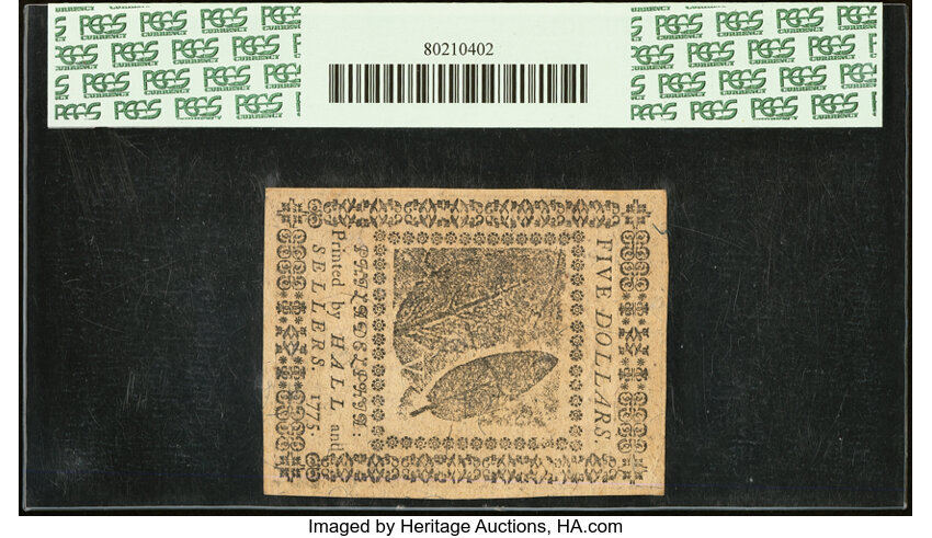 image for: Nov 29, 1775 Continental Currency $5  PCGS CU64 (Fr. CC15)