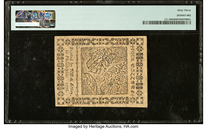 image for: Feb 17, 1776 Continental Congress $4  PMG CU63 (Fr. CC26)