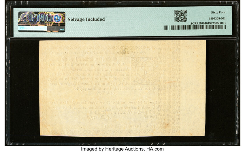 image for: May 1786 Rhode Island £3 PMG CU64 (Fr. RI301)