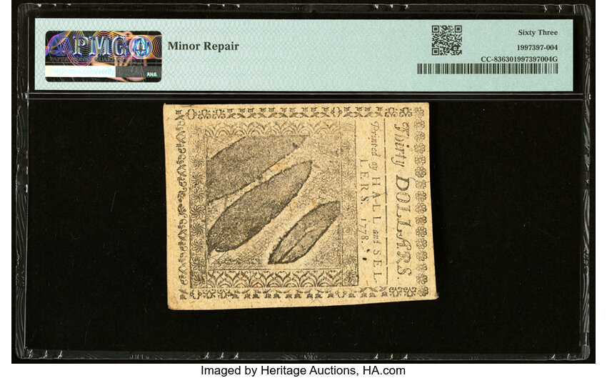 image for: Sep 26, 1778 Continental Currency $30  PMG CU63 (Fr. CC83)