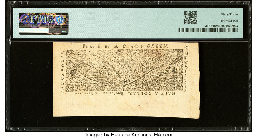 image for: Apr 10, 1774 Maryland $1/2 PMG CU63 (Fr. MD64)