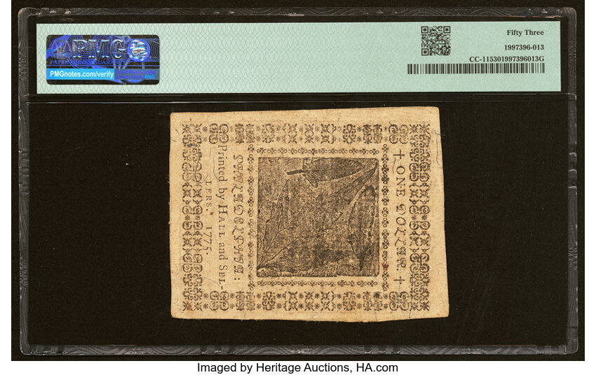 image for: Continental Currency November 29, 1775 $1 PMG About Uncirculated 53....