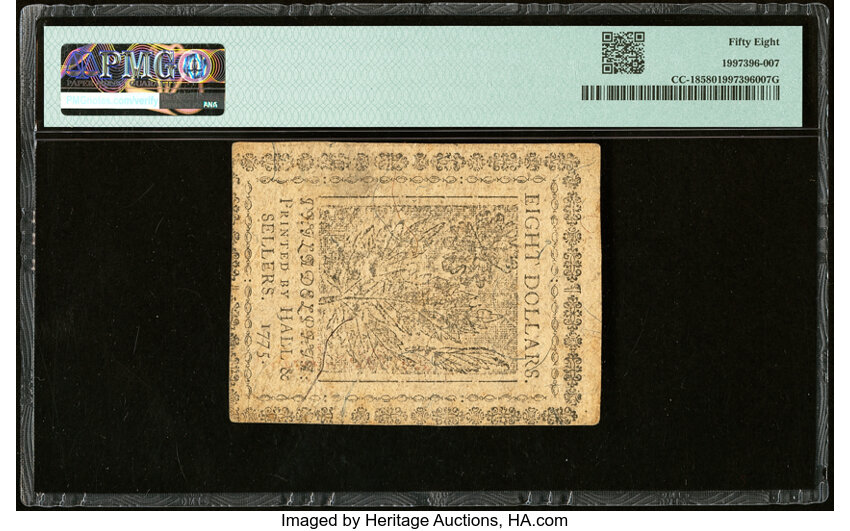 image for: Nov 29, 1775 Continental Currency $8  PMG AU58 (Fr. CC18)