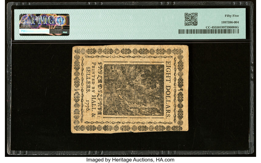image for: Jul 22, 1776 Continental Congress $8  PMG AU55 (Fr. CC45)