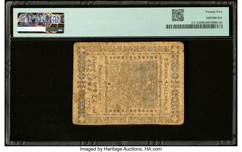 image for: Nov 2, 1776 Continental Congress $7  PMG VF25 (Fr. CC52)