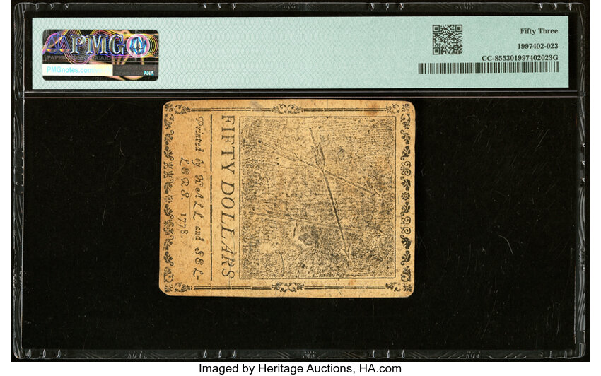 image for: Sep 26, 1778 Continental Congress $50  PMG AU53 (Fr. CC85)