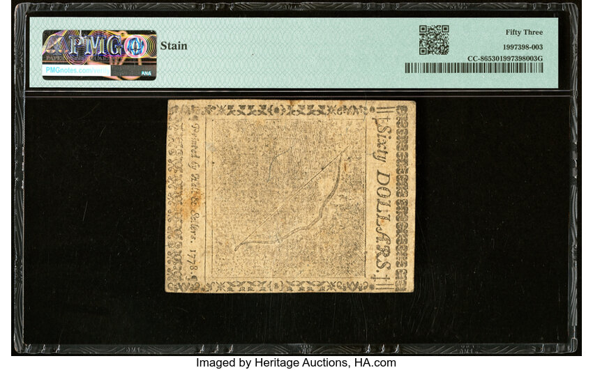 image for: Sep 26, 1778 Continental Congress $60  PMG AU53 (Fr. CC86)