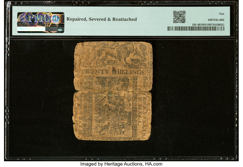 image for: Delaware May 1, 1758 20s PMG Very Good 10 Net....