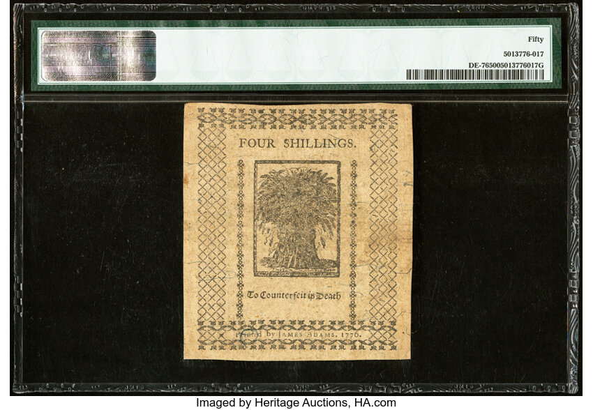 image for: Delaware January 1, 1776 4s PMG About Uncirculated 50....