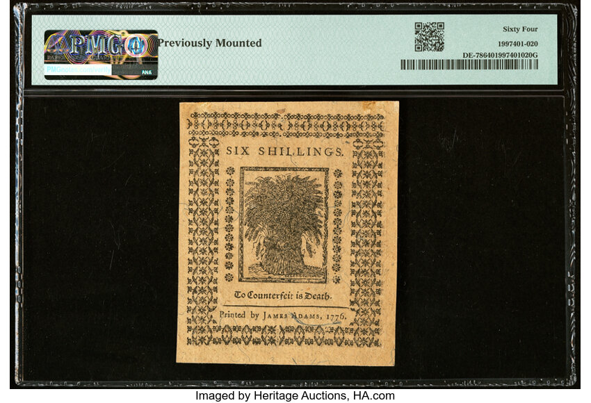 image for: Delaware January 1, 1776 6s PMG Choice Uncirculated 64....