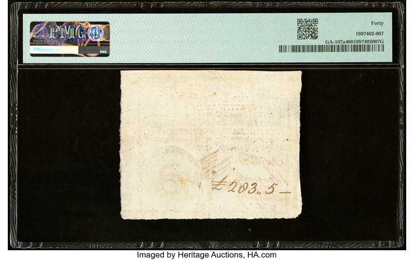 image for: Georgia June 8, 1777 $5 PMG Extremely Fine 40....