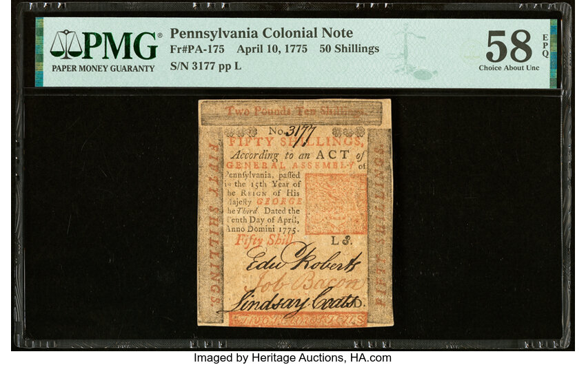 image for: Pennsylvania April 10, 1775 50s PMG Choice About Unc 58 EPQ....