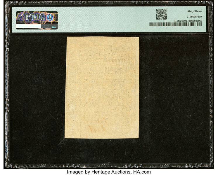 image for: May 1786 Rhode Island 2s6d PMG CU63 (Fr. RI293)