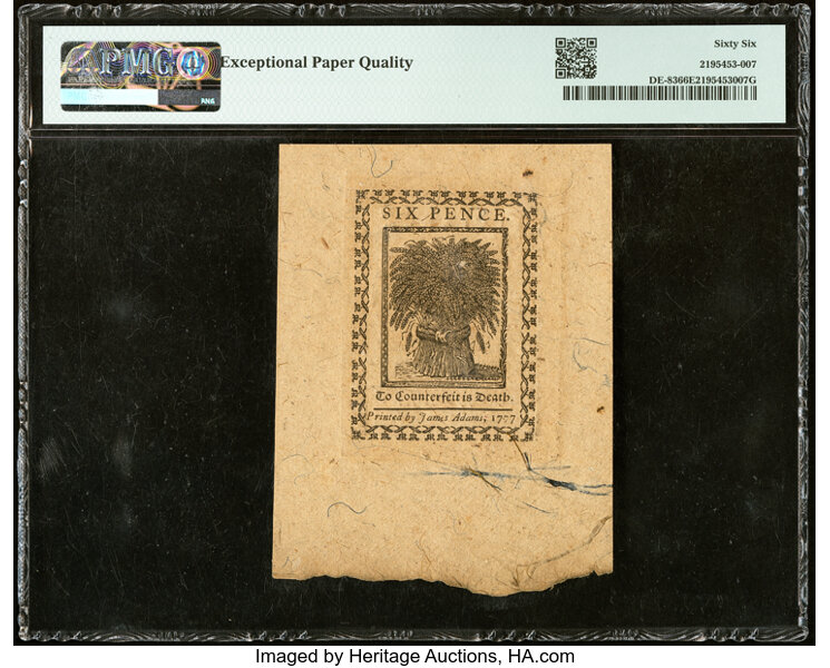 image for: Delaware May 1, 1777 6d PMG Gem Uncirculated 66 EPQ....