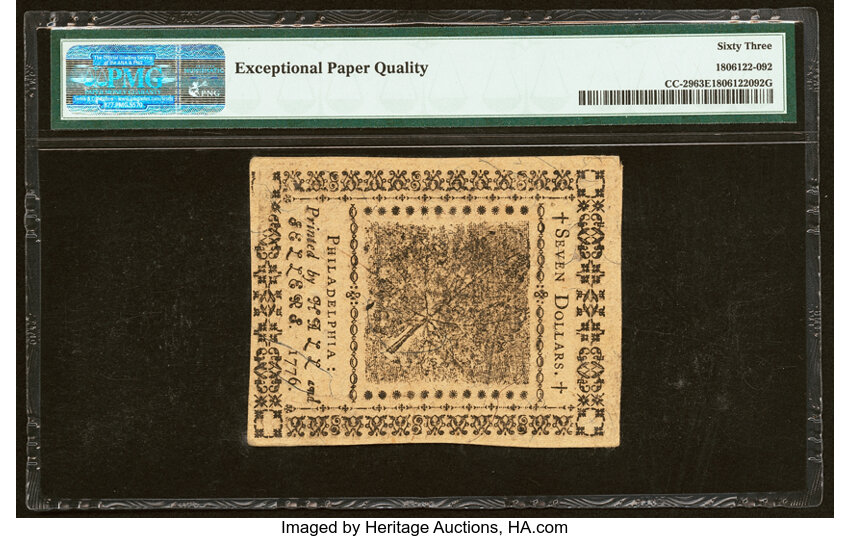 image for: Feb 17, 1776 Continental Congress $7  PMG CU63 (Fr. CC29)
