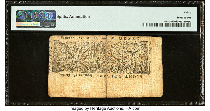 image for: Mar 1, 1770 Maryland $8  PMG VF30 (Fr. MD59)