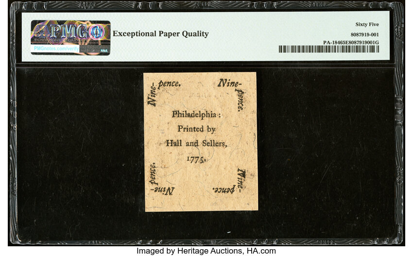 image for: Oct 25, 1775 Pennsylvania 9d PMG CU65 (Fr. PA184)