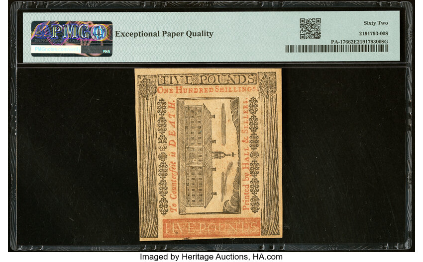 image for: Apr 10, 1775 Pennsylvania £5 PMG CU62 (Fr. PA176)