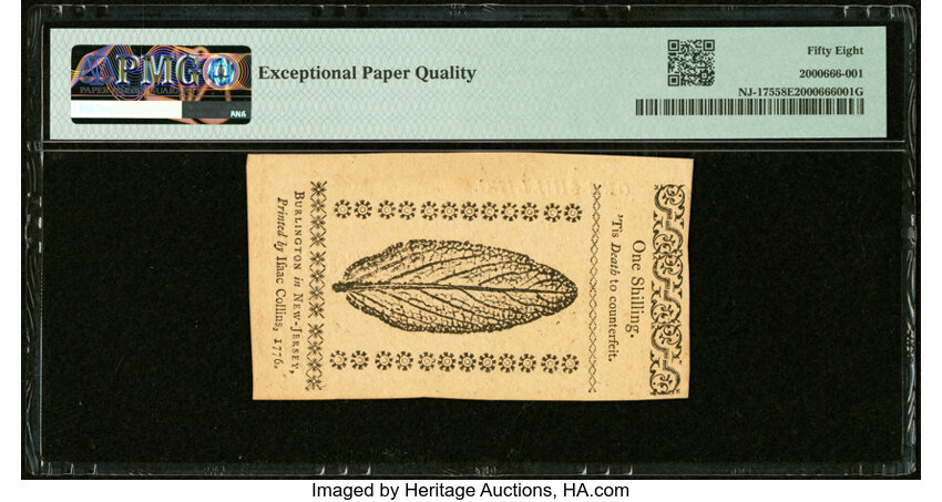 image for: New Jersey March 25, 1776 1s PMG Choice About Unc 58 EPQ....