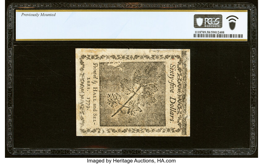 image for: Jan 14, 1779 Continental Congress $65  PCGS AU58 (Fr. CC100)