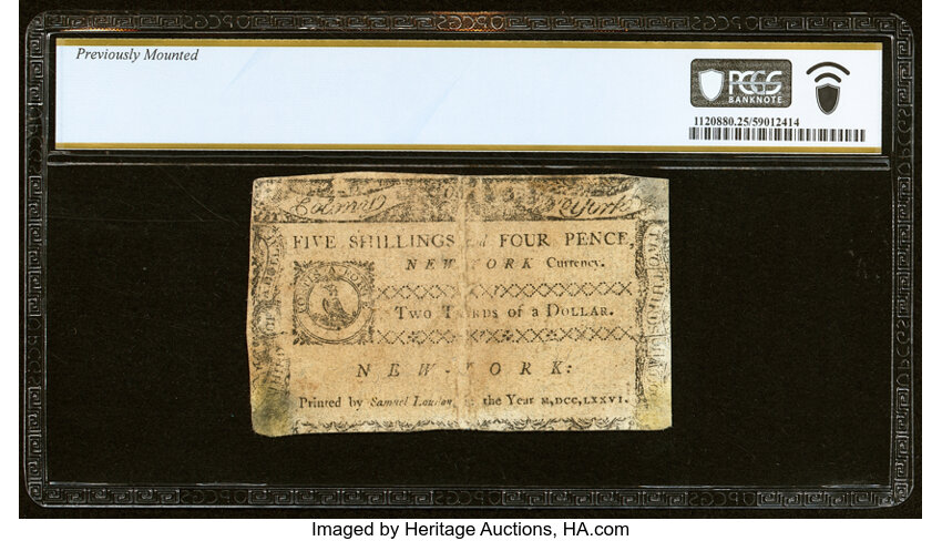 image for: Mar 5, 1776 New York $2/3 PCGS VF25 (Fr. NY190)