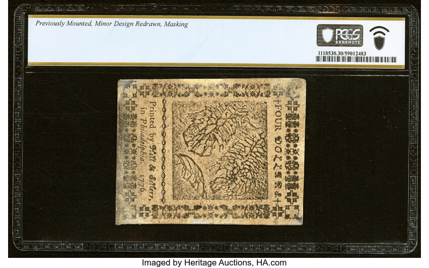 image for: May 9, 1776 Continental Congress $4  PCGS VF30 (Fr. CC34)