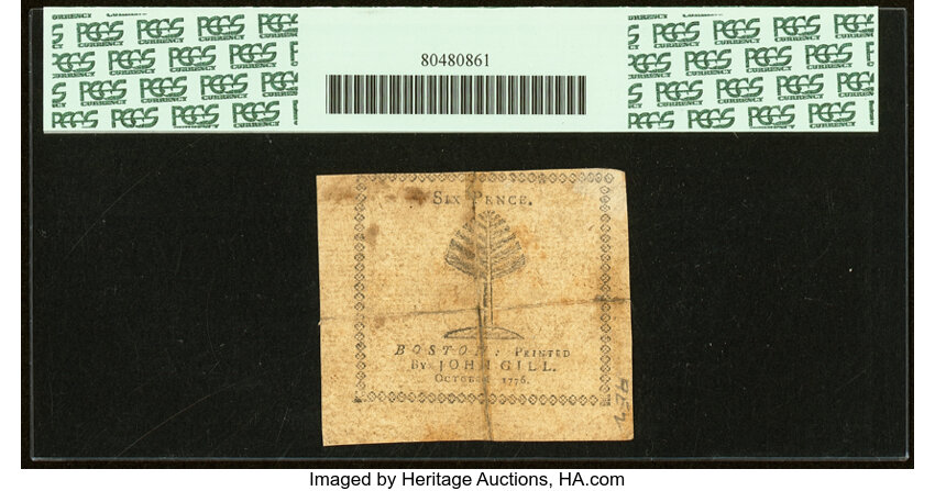 image for: Massachusetts October 18, 1776 6d PCGS Apparent Very Fine 20....