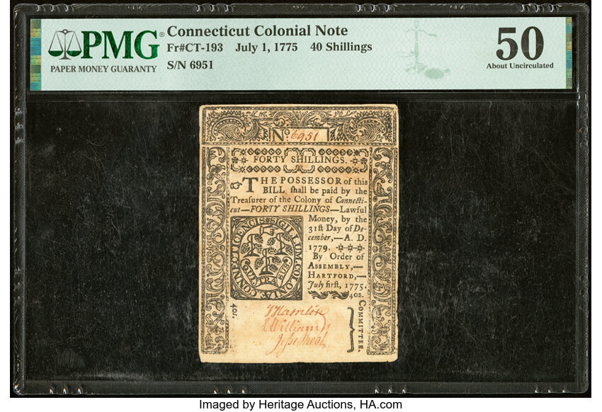 image for: Connecticut July 1, 1775 40s PMG About Uncirculated 50....