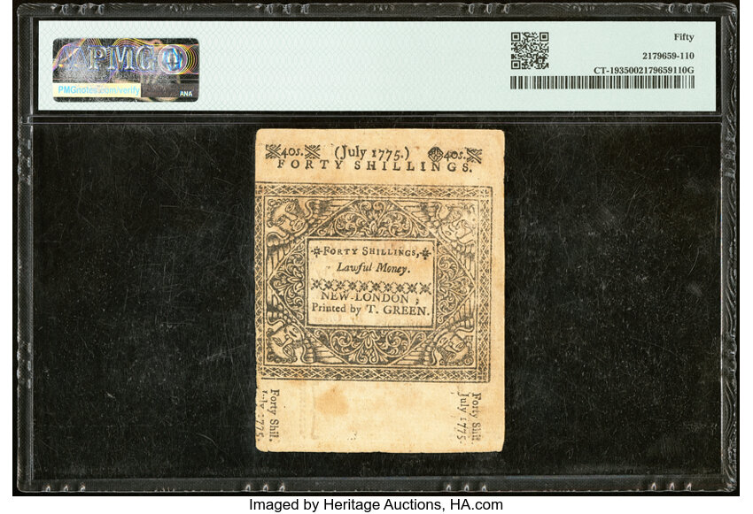 image for: Connecticut July 1, 1775 40s PMG About Uncirculated 50....