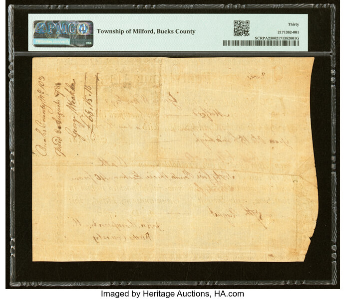 image for: Aug 6, 1789 Pennsylvania $3/90 PMG VF30 (Fr. PA274)