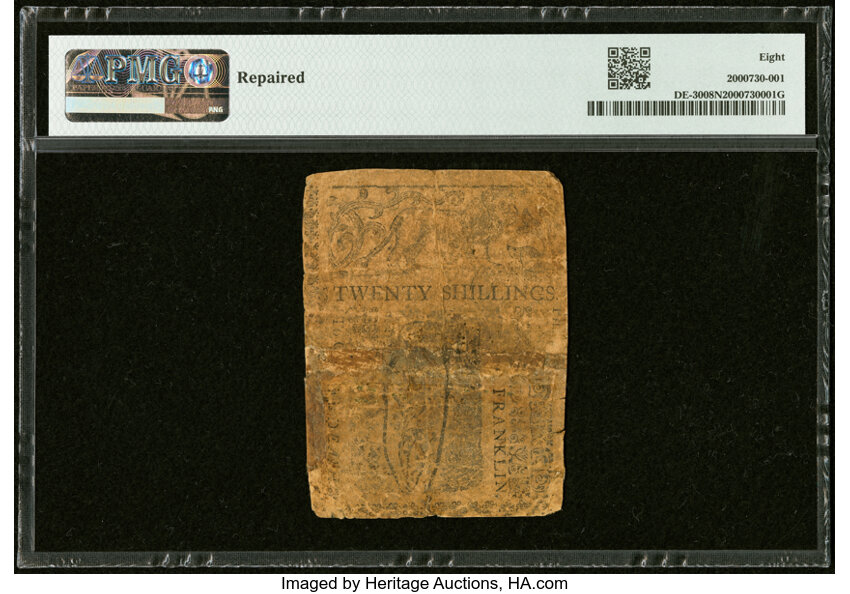 image for: Feb 28, 1746 Delaware 20s PMG VG8 (Fr. DE30)