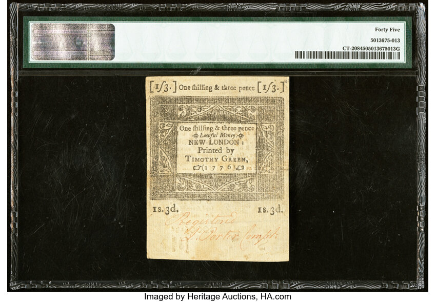 image for: Connecticut June 19, 1776 1s 3d PMG Choice Extremely Fine 45....