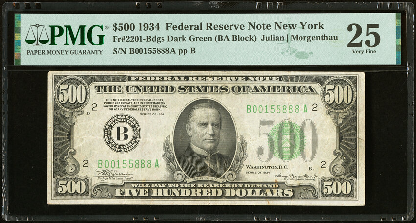image for: Fr. 2201-B $500 1934 Federal Reserve Note. PMG Very Fine 25....