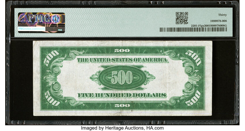 image for: Fr. 2201-F $500 1934 Light Green Seal Federal Reserve Note. PMG Very Fine 30....