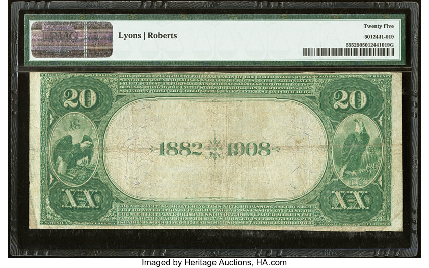 image for: Farmington, ME - $20 1882 Date Back Fr. 555 The Peoples National Bank Ch. # (N)5861 PMG Very Fine 25....