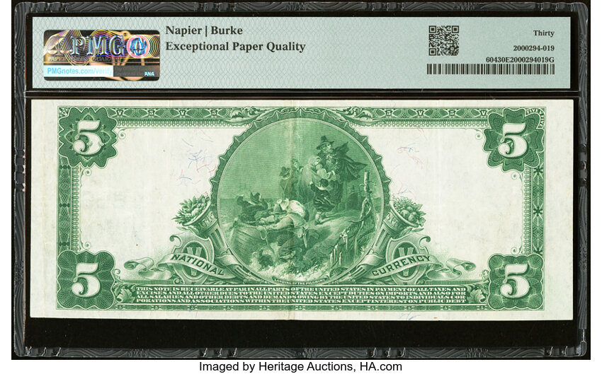 image for: Portland, ME - $5 1902 Plain Back Fr. 604 The Chapman National Bank Ch. # 4868 PMG Very Fine 30 EPQ....