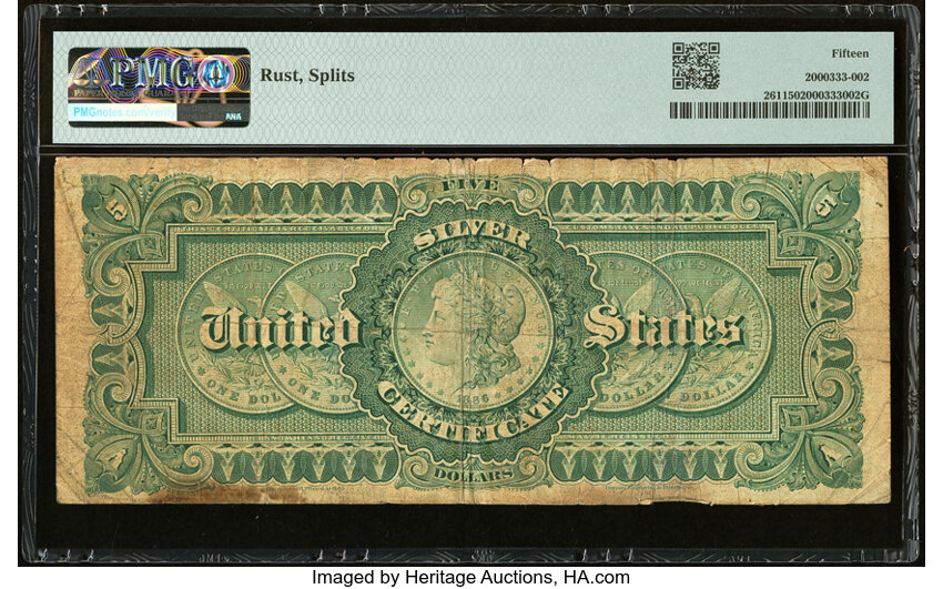 image for: Fr. 261 $5 1886 Silver Certificate PMG Choice Fine 15....