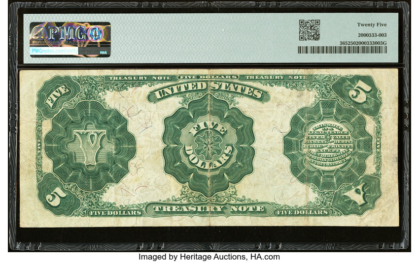 image for: Fr. 365 $5 1891 Treasury Note PMG Very Fine 25....