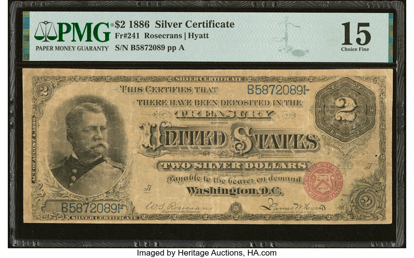 image for: Fr. 241 $2 1886 Silver Certificate PMG Choice Fine 15....