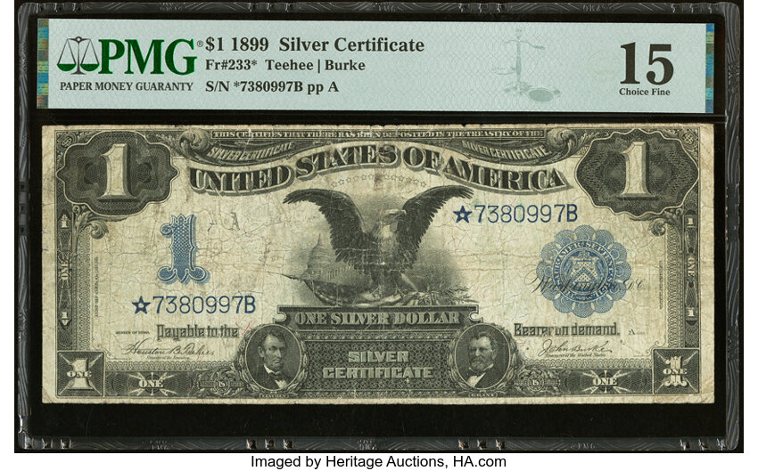 image for: Fr. 233* $1 1899 Silver Certificate Star PMG Choice Fine 15....