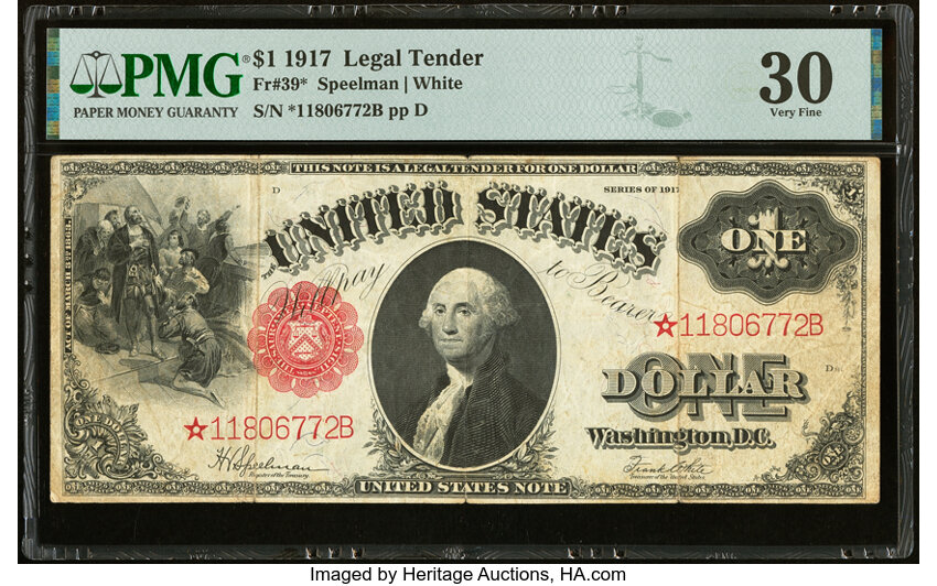 image for: Fr. 39* $1 1917 Legal Tender Star Note PMG Very Fine 30....