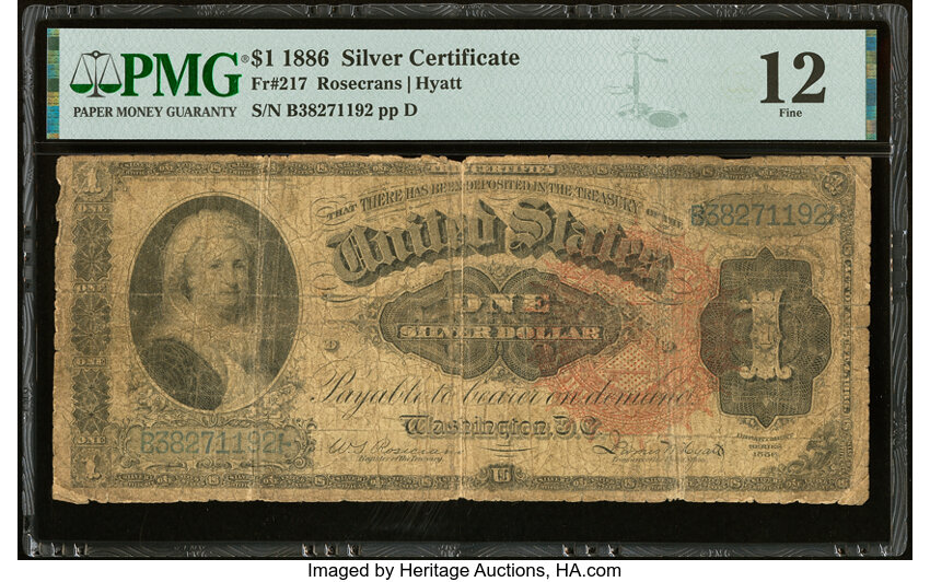 image for: Fr. 217 $1 1886 Silver Certificate PMG Fine 12....
